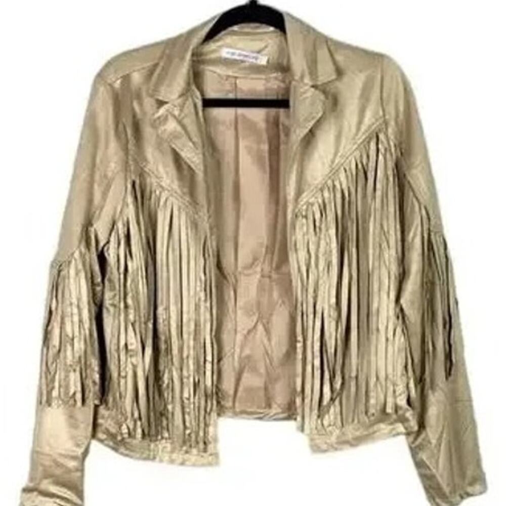 NWT Miss Sparkling Soft Faux Western Fringe Suede Lined Jacket Coat M CreamBeige - Picture 2 of 15